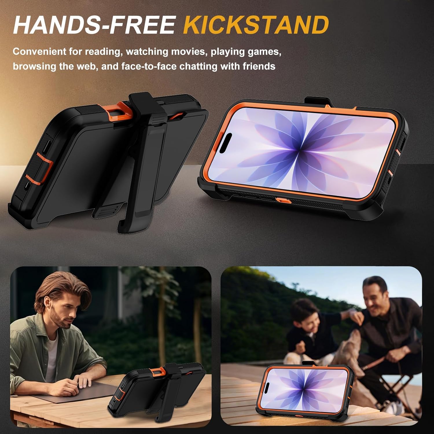 for iPhone 17 Case with Belt-Clip Holster,Military Grade Shockproof Anti-Scratch Phone Cover with 2 Screen Protector & Kickstand,Full Body Rugged Protective Case for iPhone 17 (Orange)