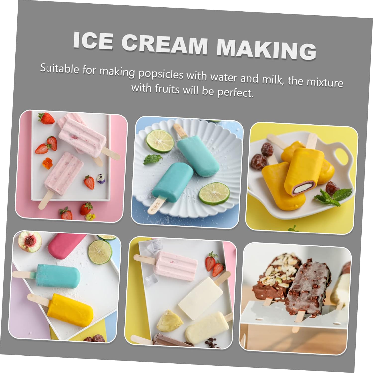 Ice Cream Set Wooden Sticks Cavity Silicone Molds for Homemade Treats Easy to Reusable for Fun