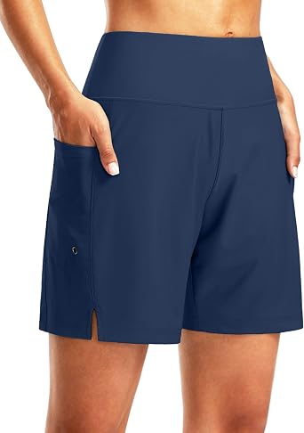 G Gradual Womens 7" Long Swim Board Shorts with Liner Pockets