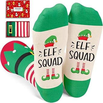 Zmart Christmas Socks Gift - Elf Gnome Snowman Socks for Teens, Christmas Stocking Stuffers