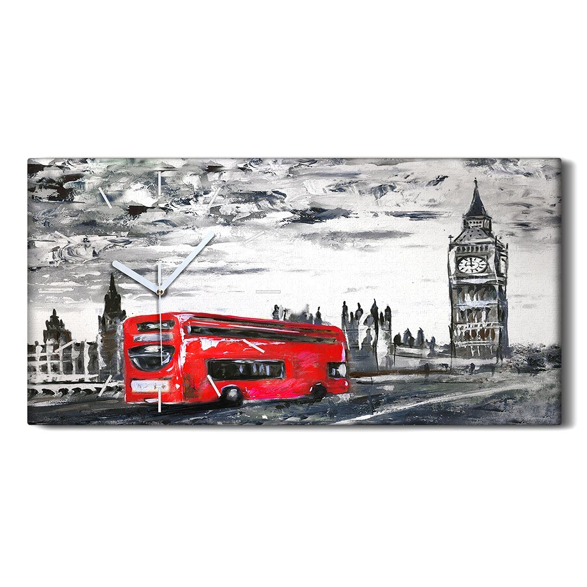 Horloge silencieuse ne pas tic tac toile imprimée bus de Londres 60x30