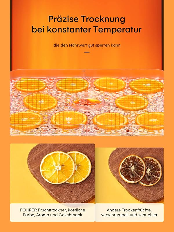 FOHERE Élelmiszer Szárító 35-70°C Hőmérséklet Szabályozás 5 Fiók 360° Légkeringés