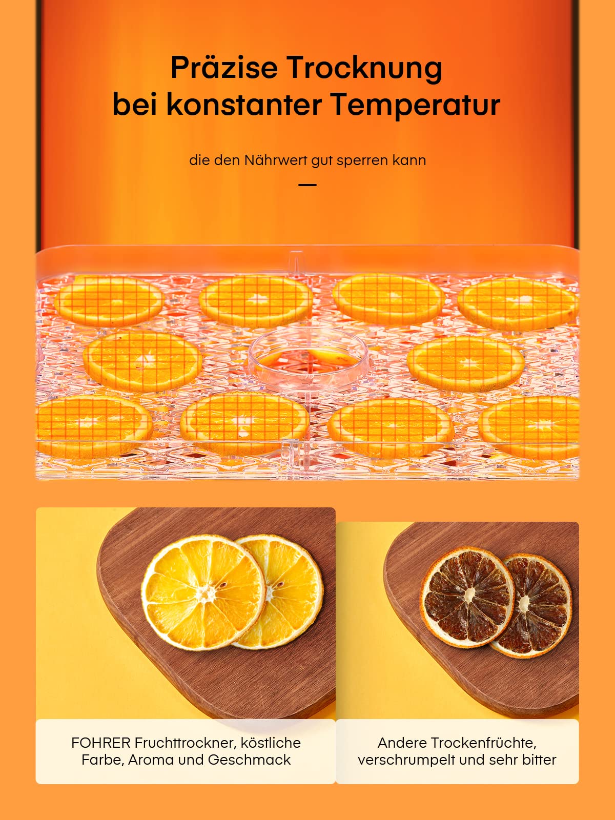 FOHERE Dörrautomat, Dörrautomaten(35-70°C) Temperatur Einstellbar, Dörrgerät für Lebensmittel Fleisch Früchte Gemüse mit 5 Einlegefächer, 360° Umwälztrocknung, für Fleisch,Obst,Haustier-Leckereiene