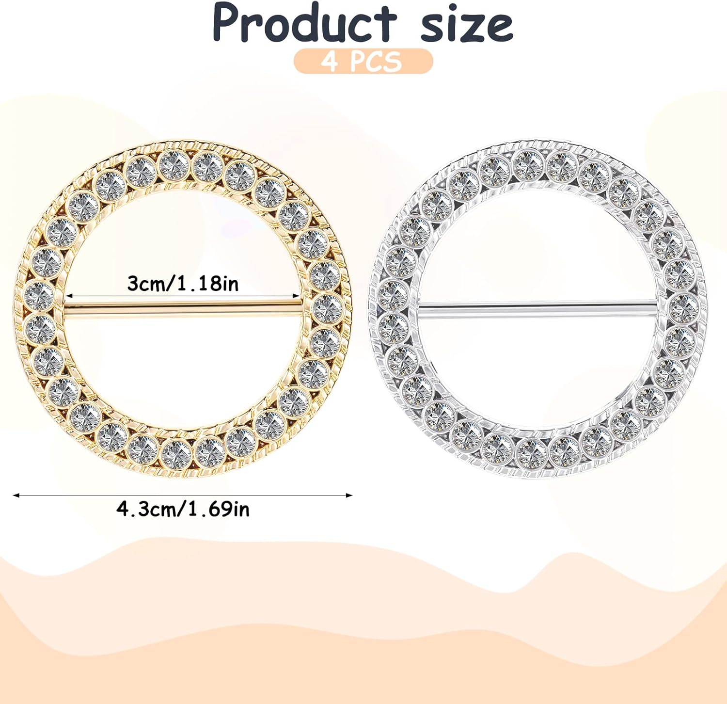 KALIONE Rhinestones T Shirt Clips, 4 Pieces Shirt Clips for Women Clothing Twist Knot Waist Buckles Alloy Circle Silk Scarf Decorative Pins Round Shirts Ties Buckles for Women Girls - Image 2