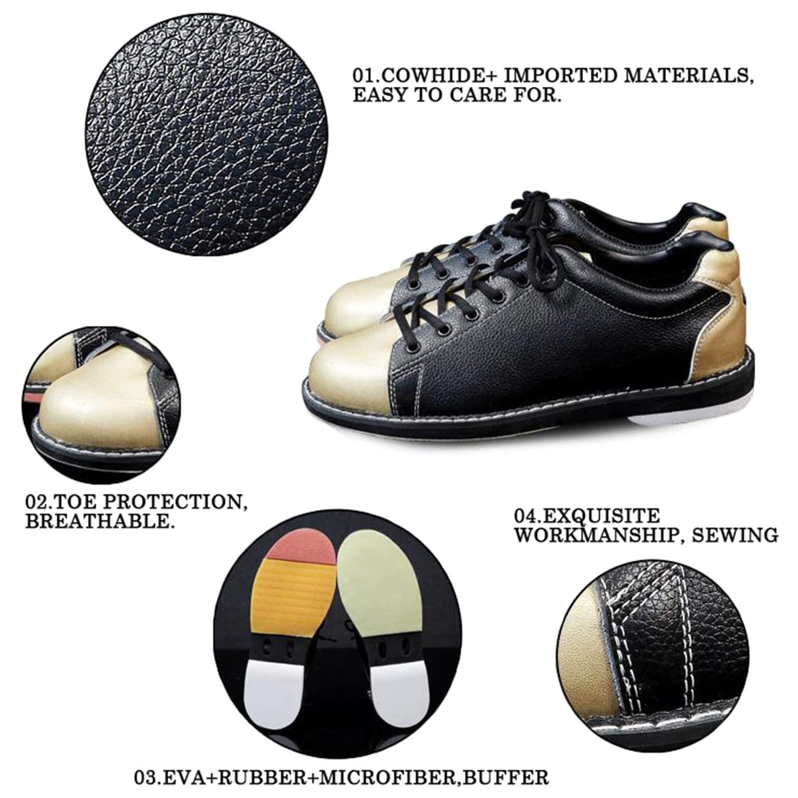 Bowlingschuhe Für Herren Leichtes Leder Atmungsaktiv Puffer Linke Rechte Sohle Modisch Sportlich,Schwarz,44 EU
