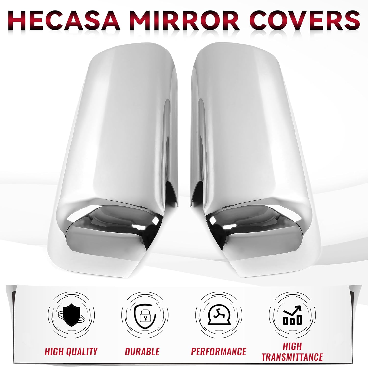 HECASA Door Mirror Covers Compatible with Peterbilt 579 Left & Right Pair Chrome Driver Side & Passenger Side Silver