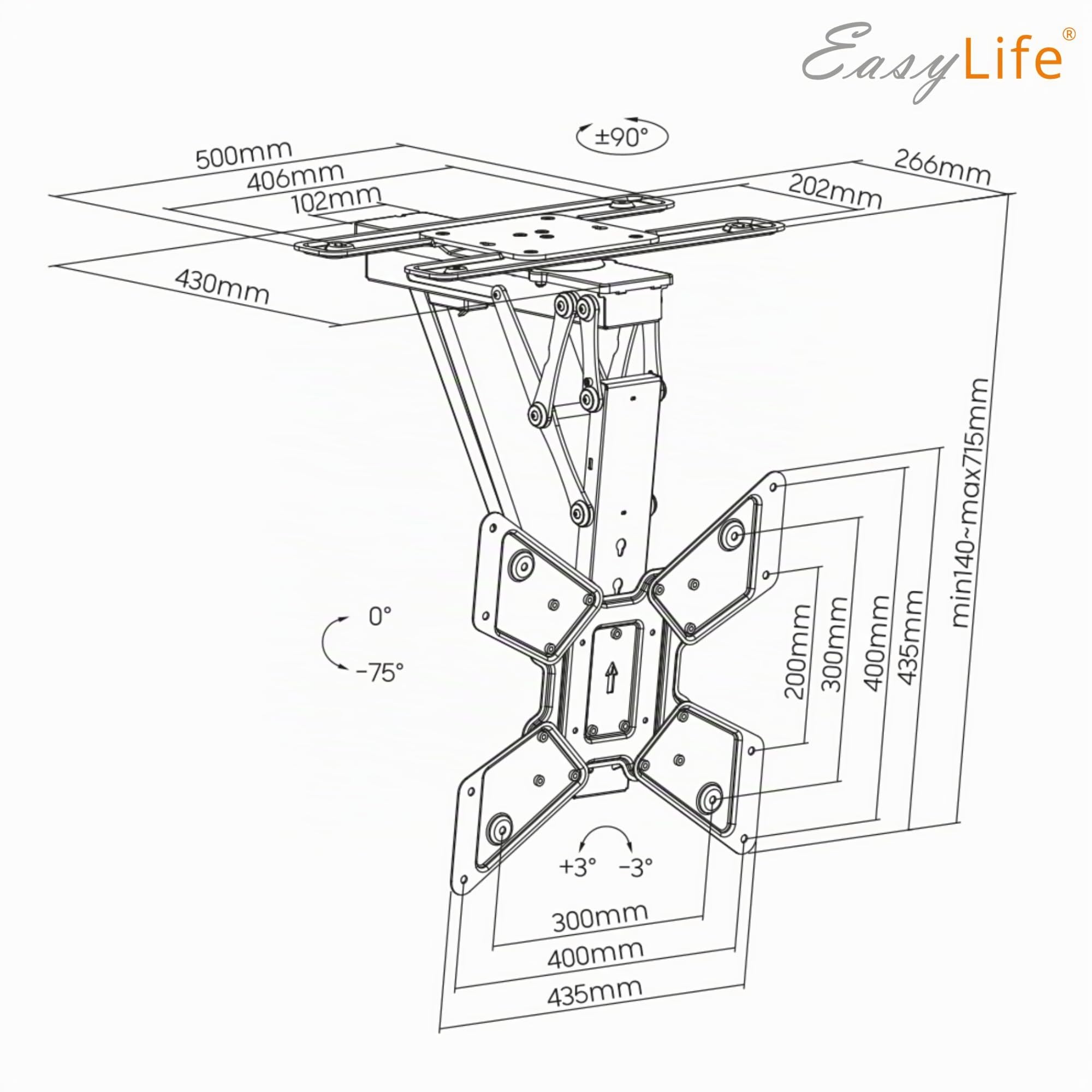 EasyLife – Supporto da Soffitto Per TV Elettrico, Girevole e Inclinabile, Integrazione Smart Home, da 23 a 65 Pollici, Supporto VESA Fino a 400×400 per TV LCD/OLED, Monitor, Display - Nero
