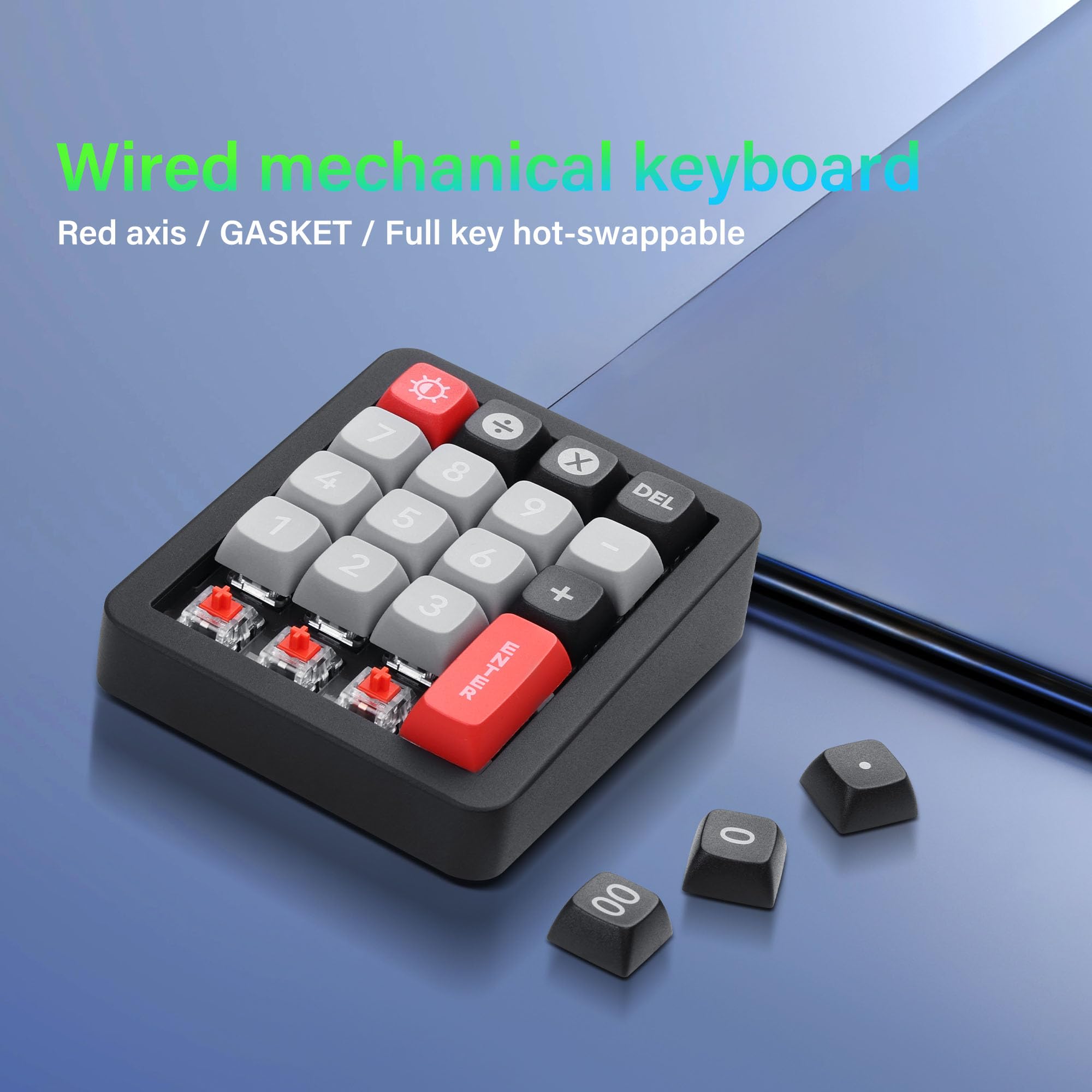 SinLoon Mechanischer Nummernblock – 19 Makro-Tasten, Vollständig Hot-Swap-fähige Switches, 12 RGB-Modi, GASKET-Struktur & Aluminiumgehäuse, N-Key-Rollover & 1,8 m abnehmbares Kabel für Büro/Gaming/Dat