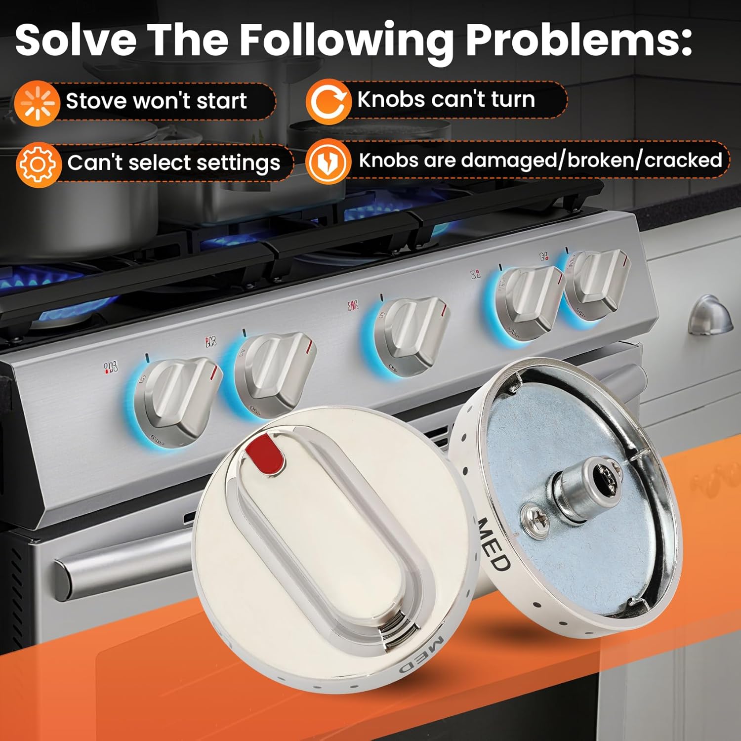 Upgraded 5pcs DG64-00472A / DG64-00347A Stove knobs Compatible with Samsung Gas Range Knobs DG64-00473A,DG64-00347B Stove knob, Replaces FX710bgs, NX58F5500SS, FX510BGS, FX510BGS, NX58F5300SS