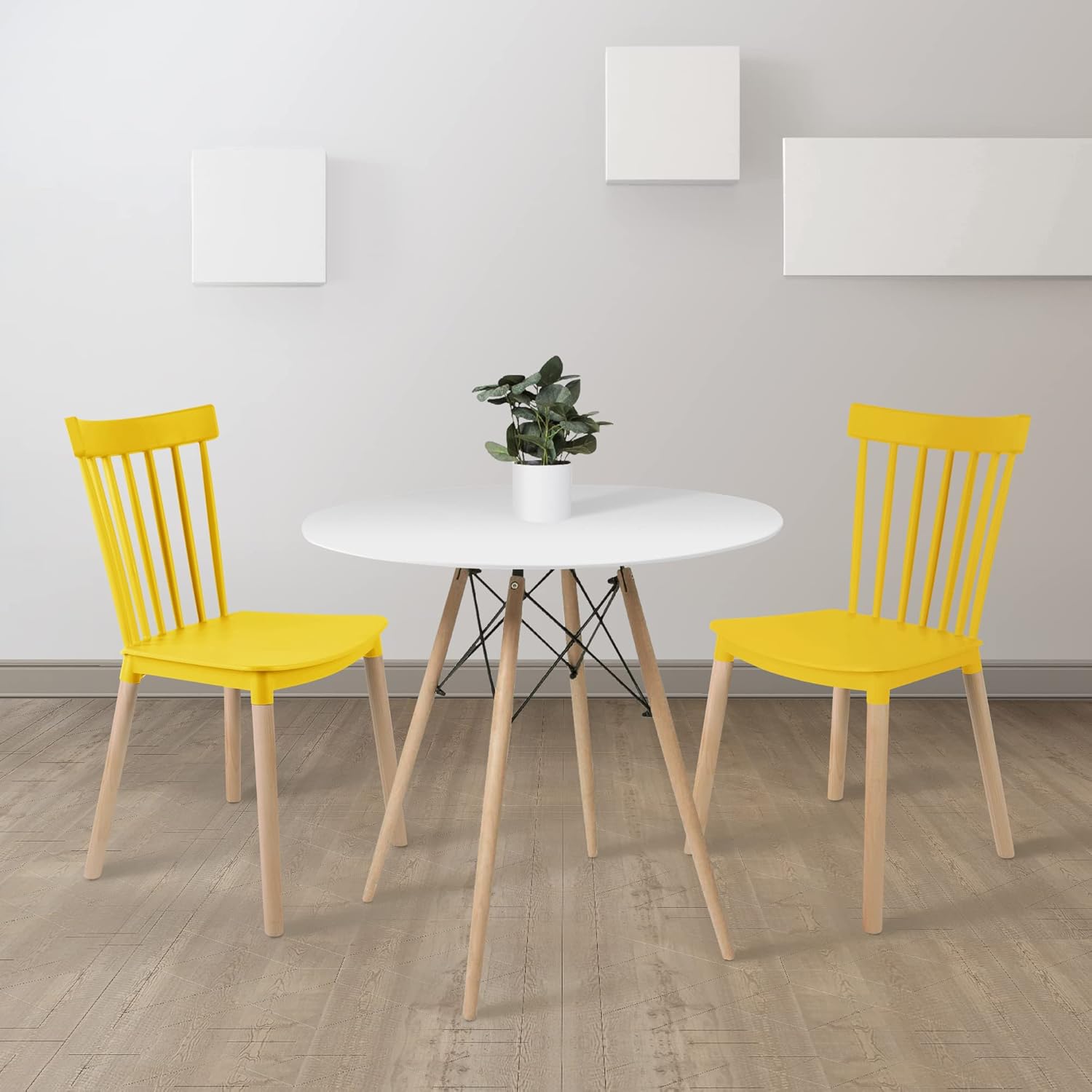 Simpol Home DSW Armless Modern Plastic Chairs with Wood Legs for Living, Bedroom, Kitchen, Dining,Lounge Waiting Room, Restaurants, Cafes, Set of 2, Yellow : Everything Else