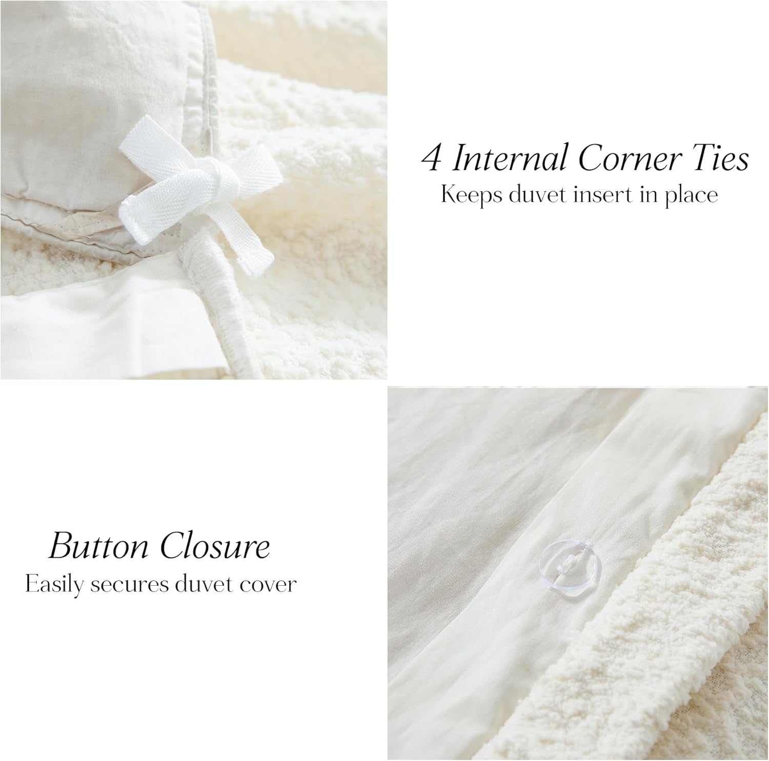 Lush Decor Lotti Boucle Duvet Cover 3 Piece Set King Soft White - White Duvet Cover- Textured Cozy Bedding Set - Modern Minimalist Decor