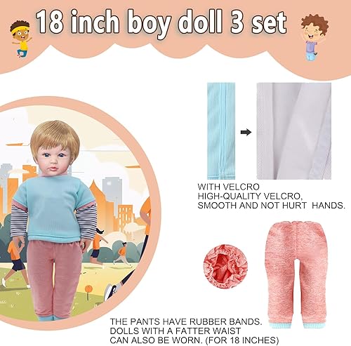 Miniatura 5 de Juego de ropa de muñeca de niño de 18 pulgadas de 3 piezas, trajes y accesorios para niños, regalo de cumpleaños