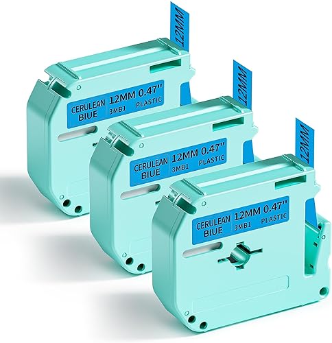 Vixic 3MB1 - Cinta de repuesto para etiquetadora Vixic M960 Brother, P-Touch M, repuesto de cinta de 0.47 pulgadas, color negro sobre azul para
