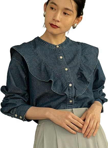 Amazon | [コーエン] フリルデニムシャツブラウス 76106340173 7550  
