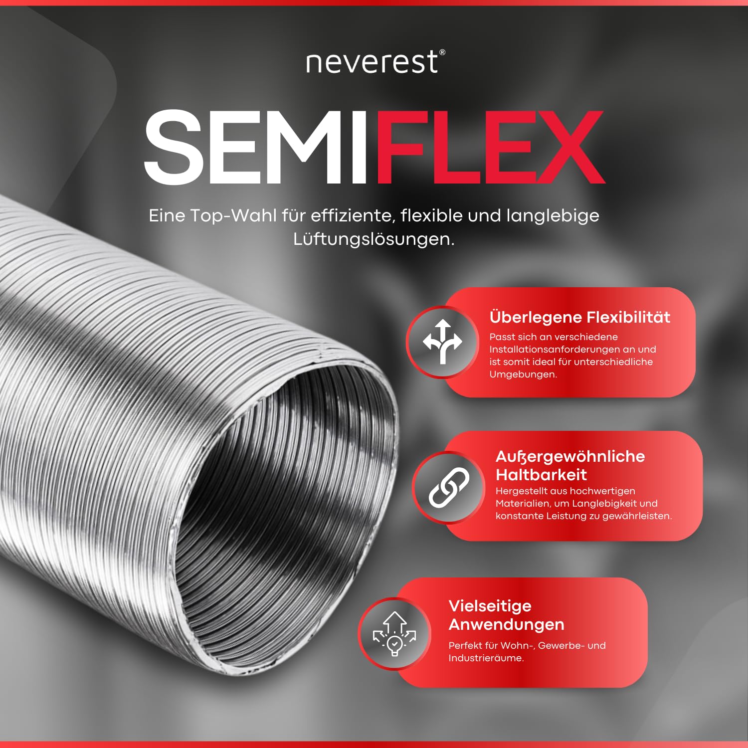 neverest® Semiflex 200 mm Alu Flexrohr 3m Abluftschlauch