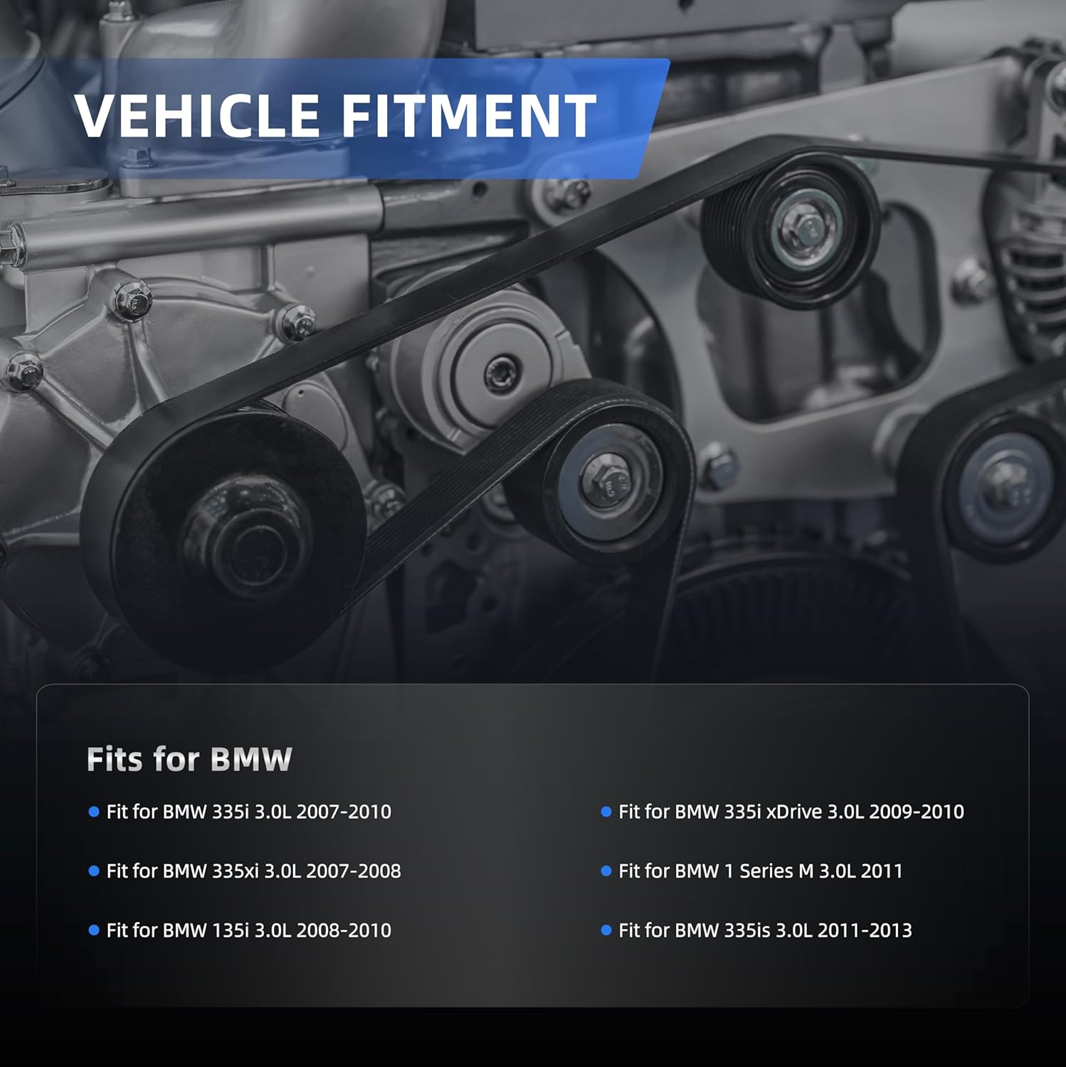 Belt Tensioner Serpentine Belt Idler Pulley Kit Fit for BMW 335i/335xi/135i/335i xDrive/1 Series M/335is, 3.0L, 2007-2013 39114, 36364, 36479