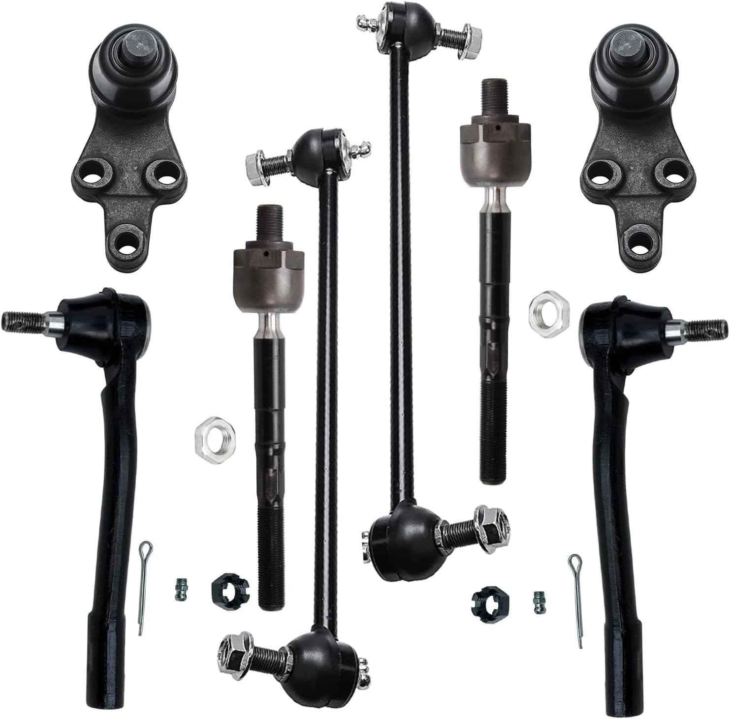 Detroit Axle - Front 8pc Suspension Kit for 2007-2009 Hyundai Entourage, 2006-2014 Kia Sedona 2008, 4 Tie Rod Ends 2 Lower Ball Joints 2 Sway Bar Links Replacement