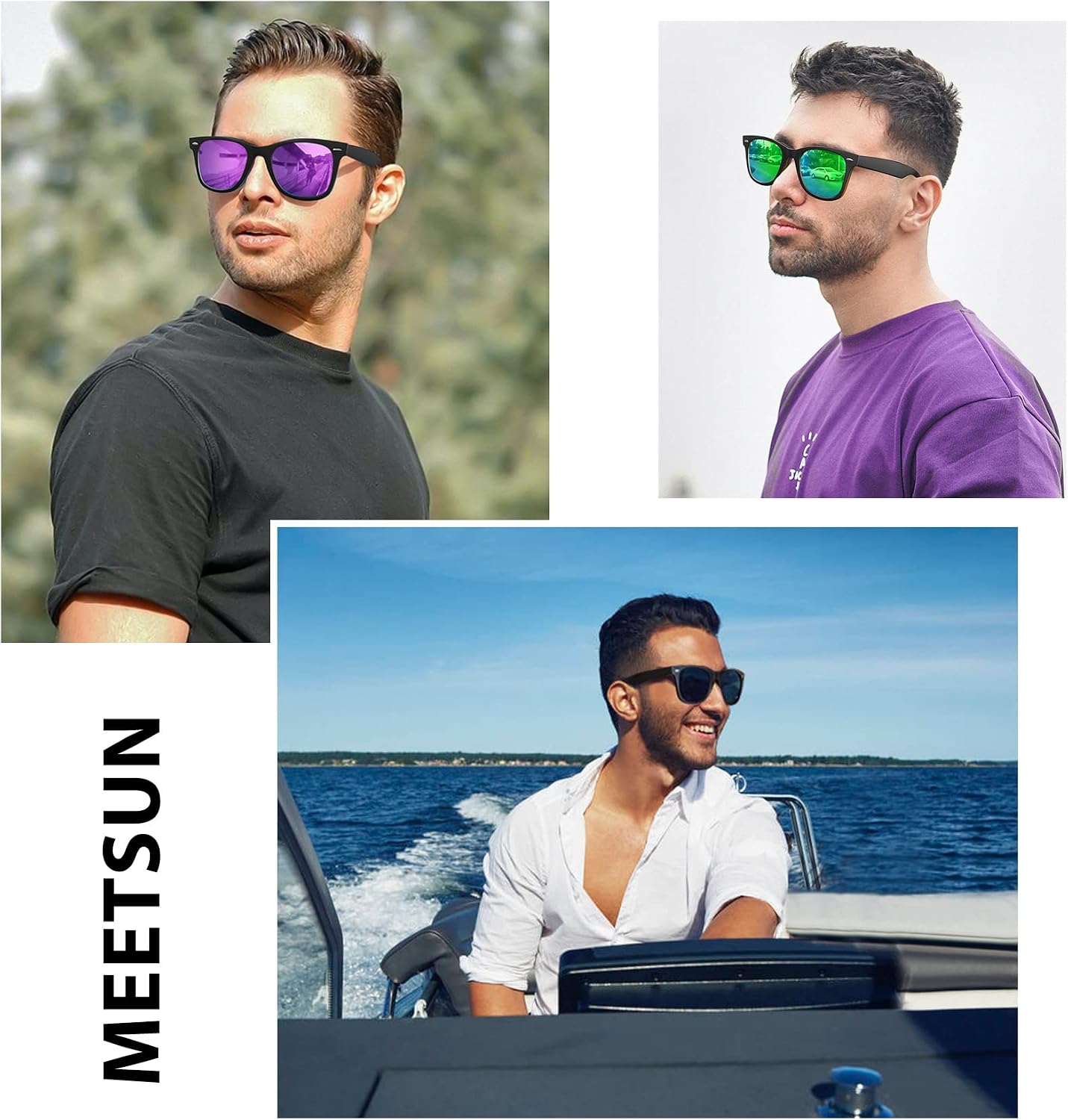 MEETSUN Retro Polarized Sunglasses for Women Men Classic Mirror Lens Driving Trendy Sun Glasses UV Protection (3 Pack) image 2