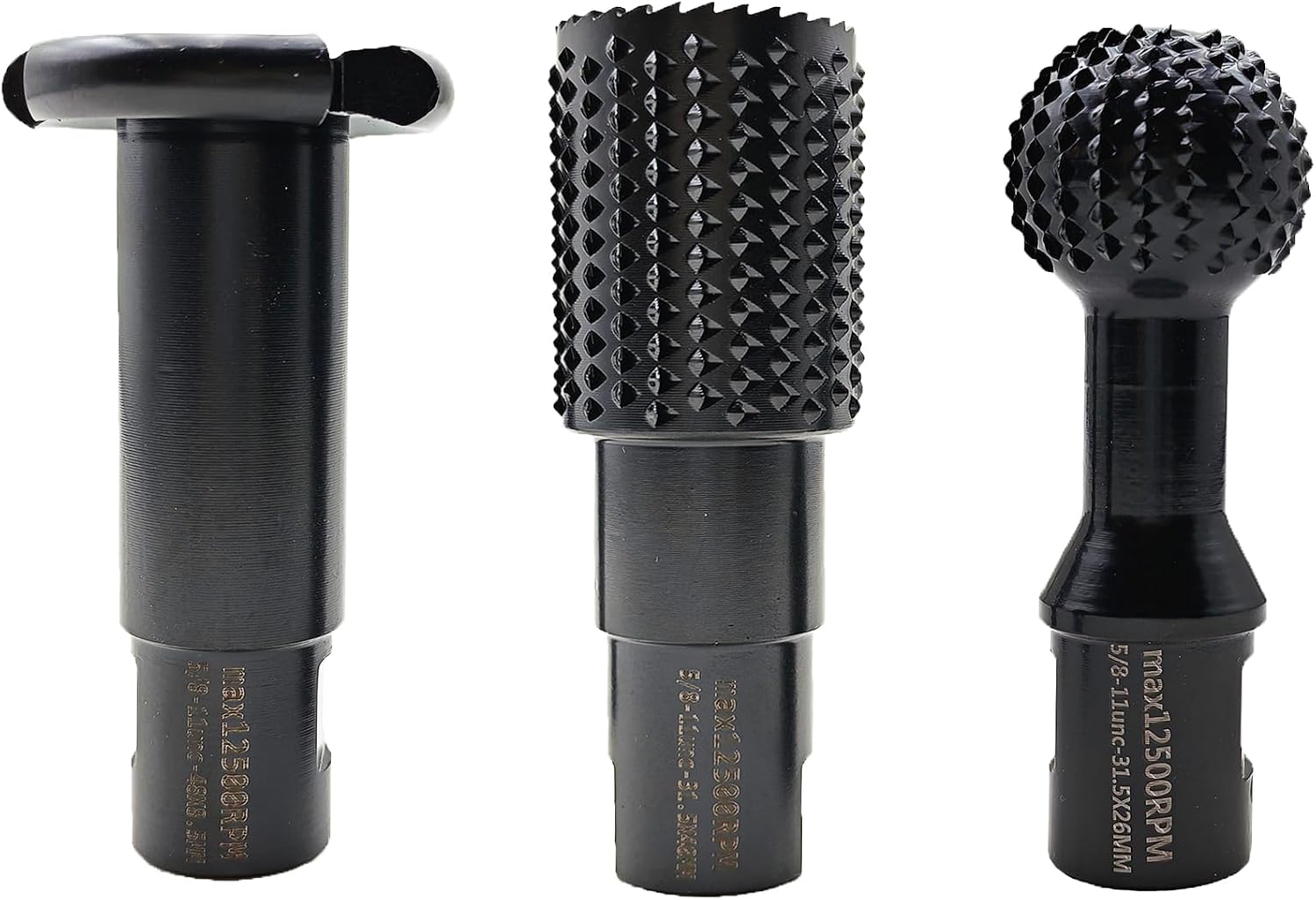 3Pcs Woodworking Sphere Rotary Burrs with 5/8-11 Threads for 4 1/2 and 5 Inch Angle Grinder, Power Carving Tools for Wood Carving Grinding Polishing Slotting Engraving