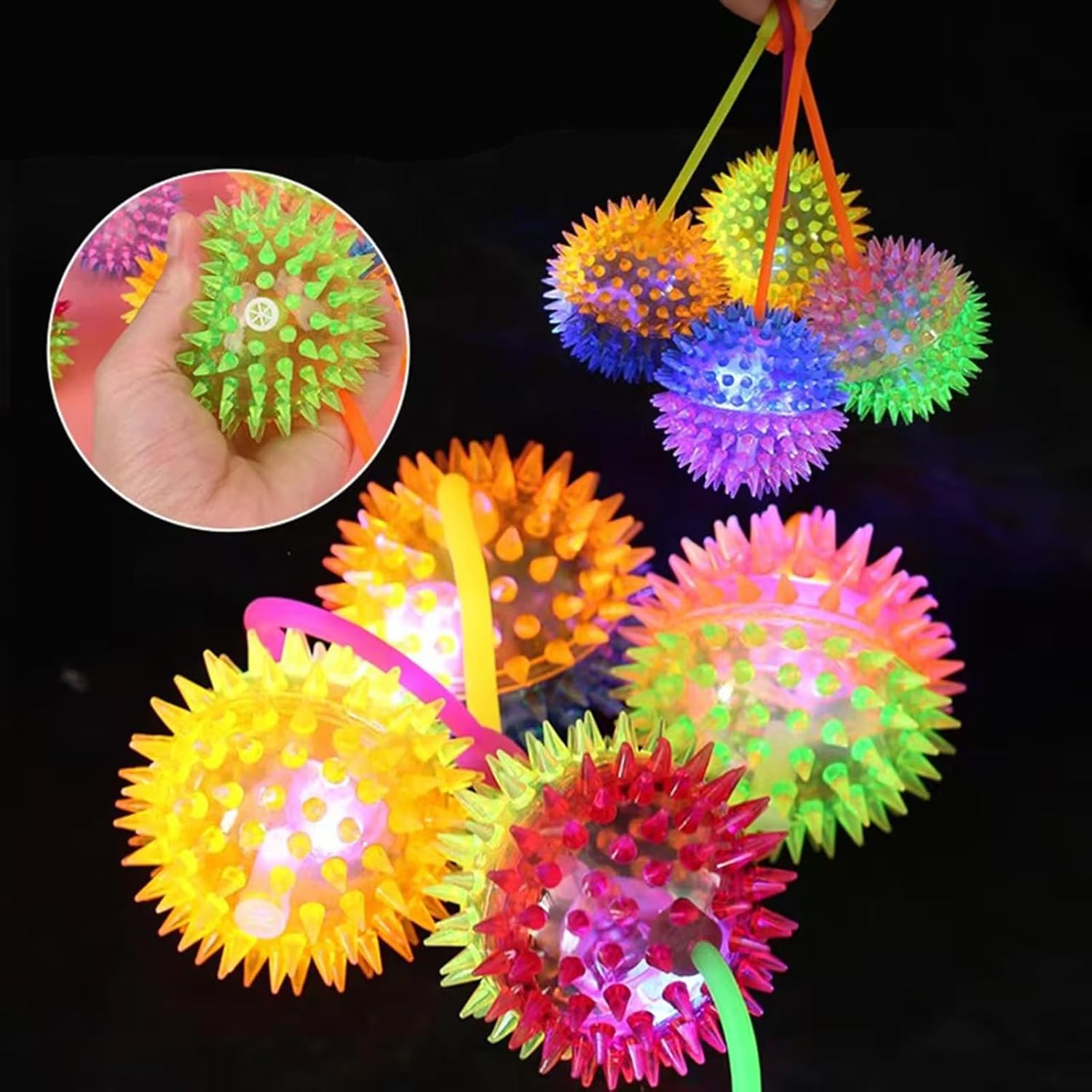 Light Up Bouncy Balls for Kids, 6 Colors, Flashing Squeaky Squeeze Toys, Stress Balls, Party Favors, Ages 3+