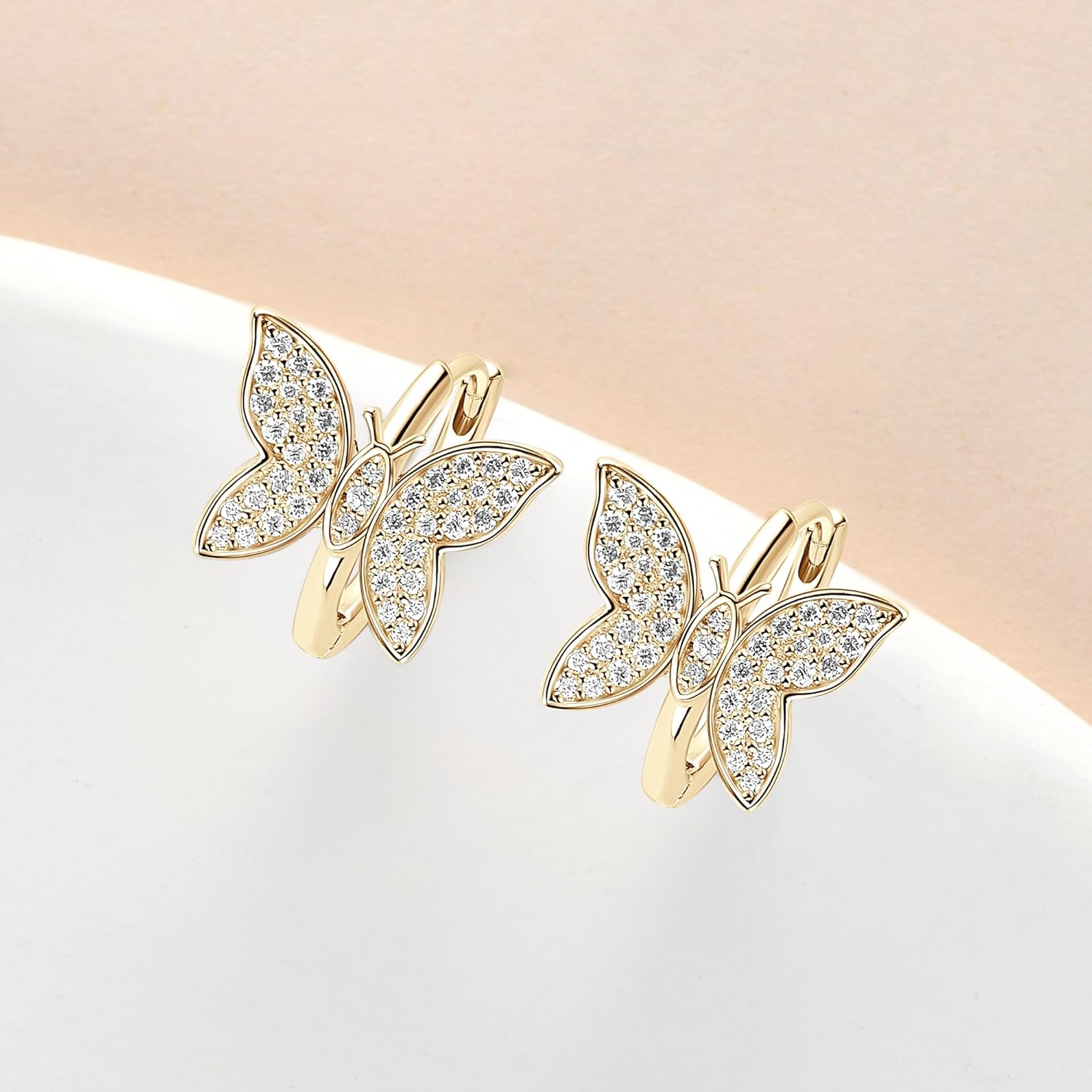 AINUOSHI Pave Moissanite Huggie Earrings Butterfly Earrings for Women 14k Gold Plated 925 Sterling Silver Tiny Earrings Small Huggie Hoop Earrings Lightweight Hoops Gift for Women Lab-created GRA Certified Authenticity - Image 2