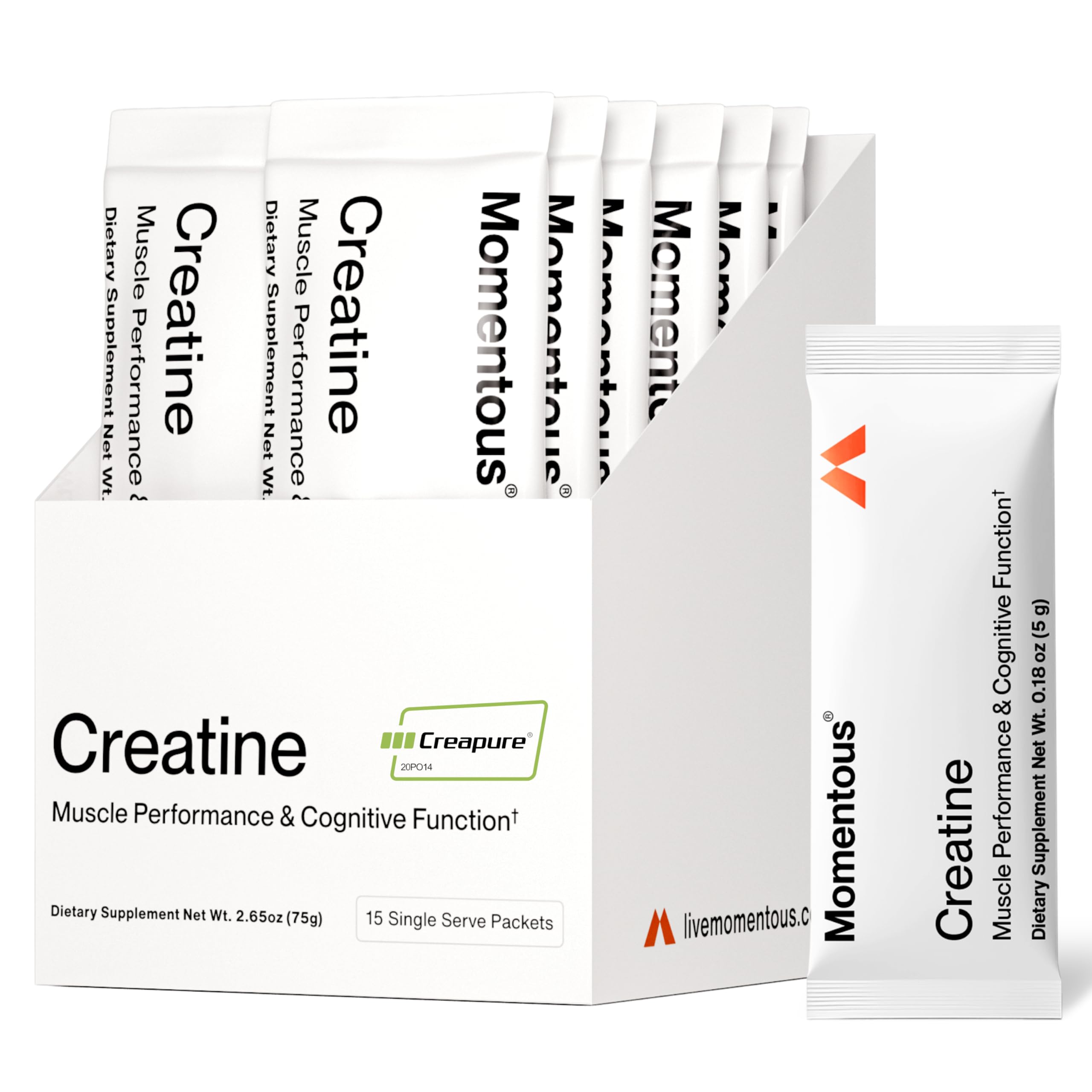 Momentous Creatine Monohydrate Powder - Creapure Creatine Powder - Supports Strength, Lean Muscle, & Recovery for Men & Women - NSF Certified for Sport - 5 g per Serving - 15 Servings