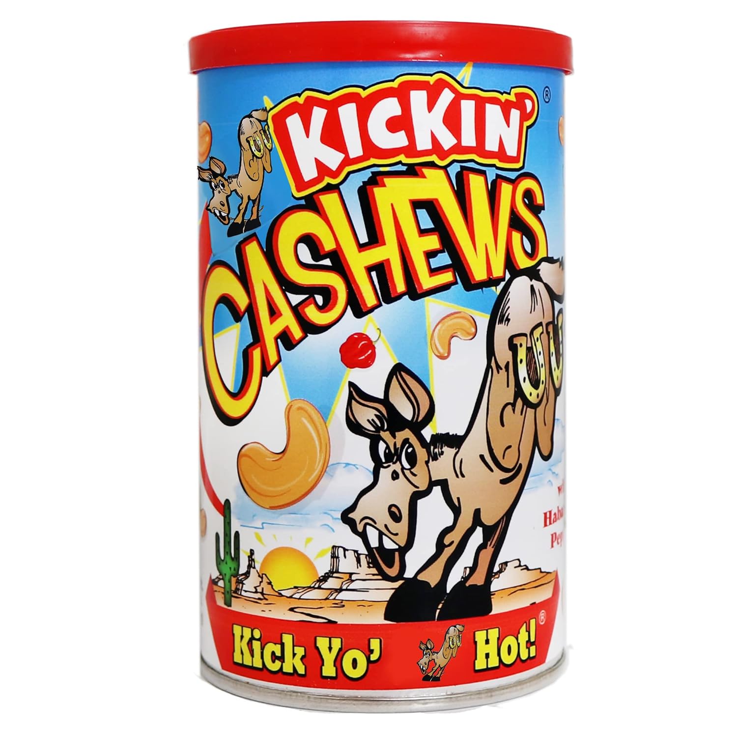 KICKIN&amp;#39; Roasted Hot &amp; Spicy Cashews - Habanero Flavored Spicy Nuts &ndash; 6oz. Resealable Can - Perfect Spicy Snacks for Adults
