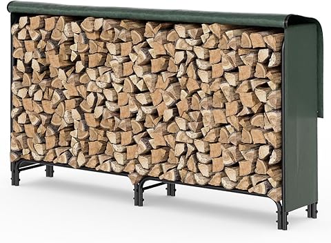 VOUNOT® Soporte de Madera de 2 Metros | Estante de Registro de Chimenea | Registro de leña con Tapa Verde | Soporte de Almacenamiento de Madera para Interiores al Aire Libre