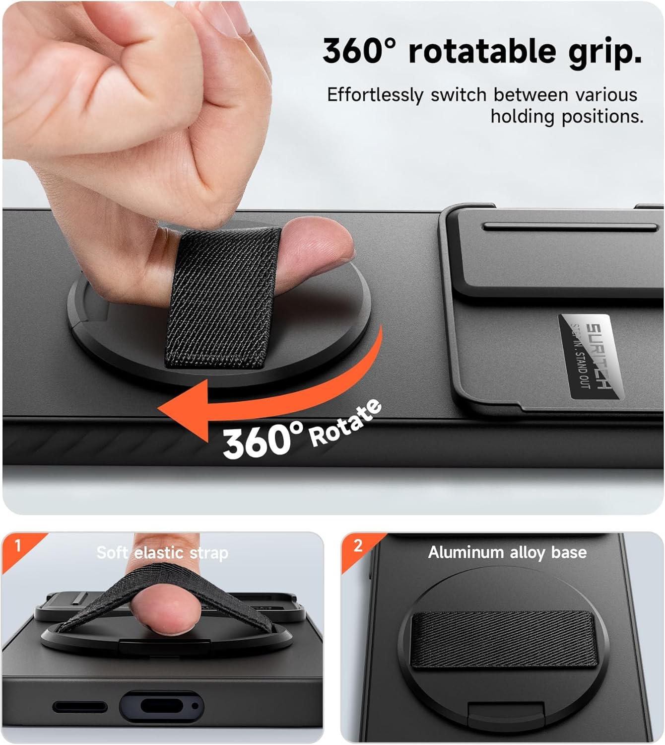 SURITCH for Samsung Galaxy S25 Edge Case with 360° Rotatable Hand Strap Phone Grip & Invisible Kickstand & Slide Camera Cover, Rugged Shockproof Protective Cover for S25 Edge -Black - Image 4