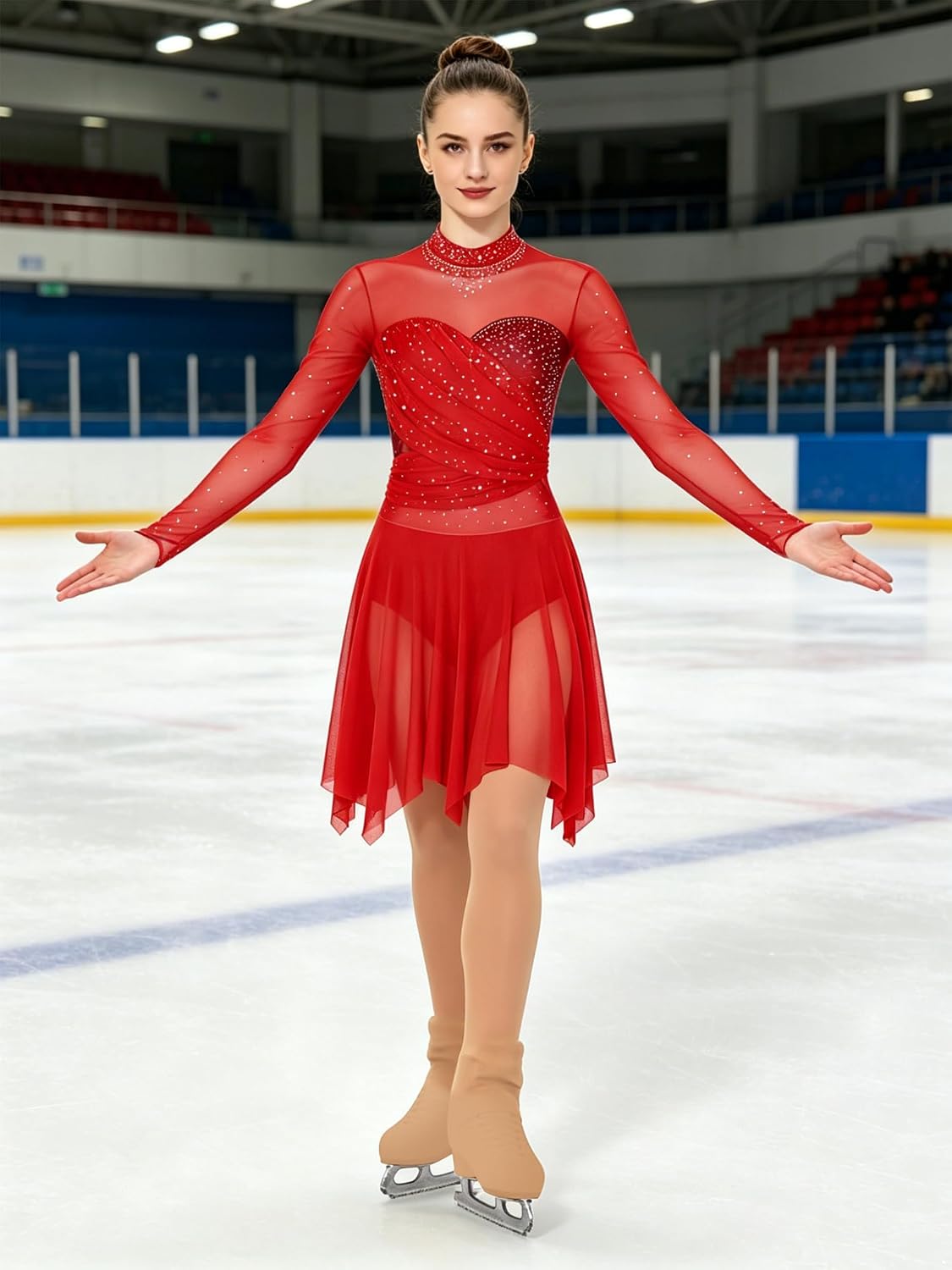 Freebily Irregular Hem Dress Women Figure Skating Dress