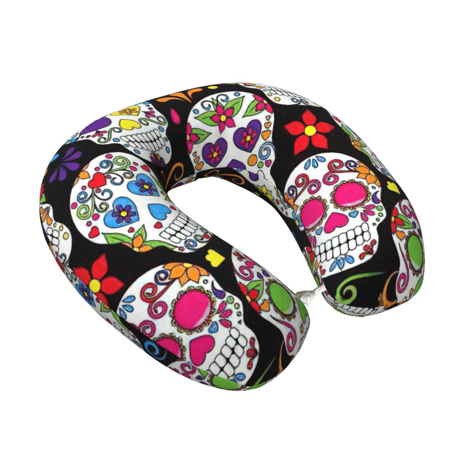Yyoretp Sugar Skulls Print Travel Pillow Pure Memory Foam Neck Pillows Portable Headrest for Airplane