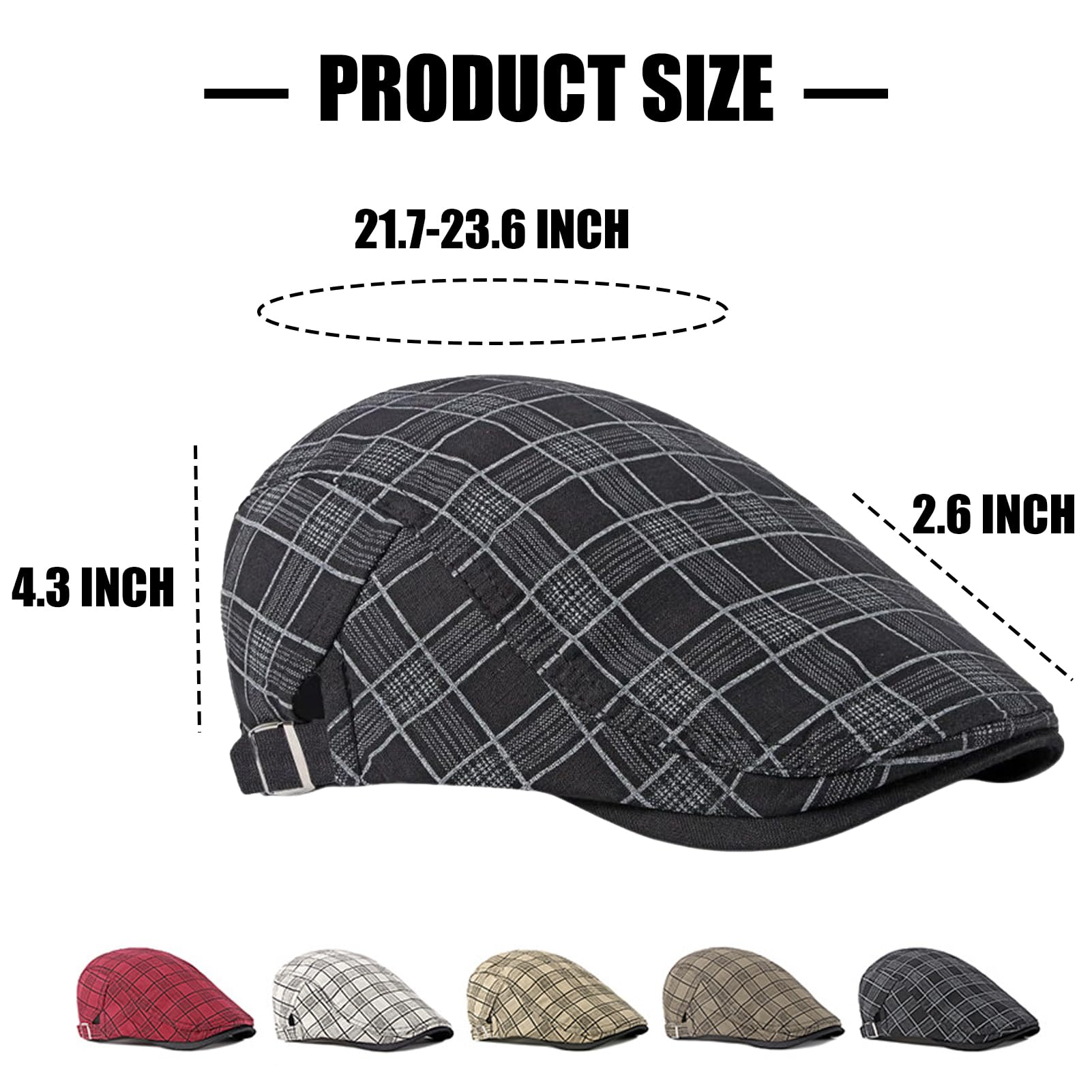 Rayson Beret Gavroche Męska czapka z tkaniny w stylu szkockim regulowana miękka czapka unisex płaski kapelusz lato vintage