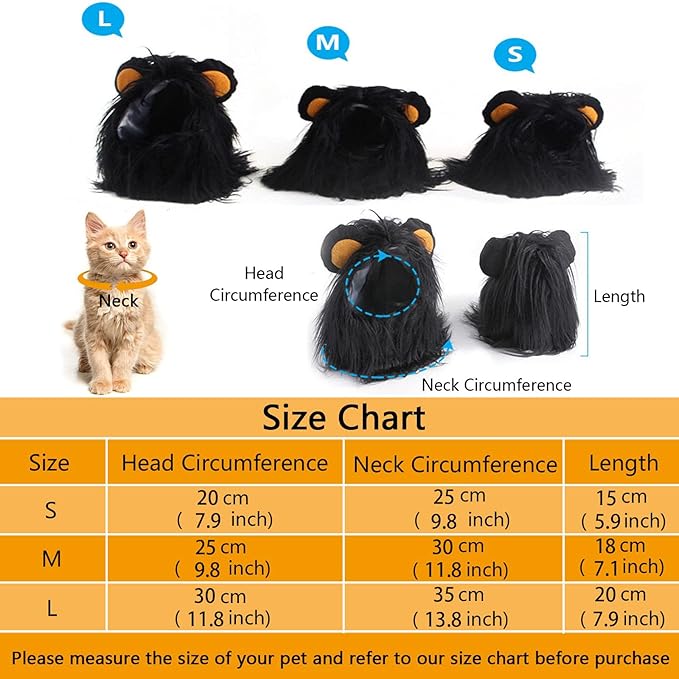 Disfraz de León para Perro Pequeño, Peluca de Melena Negra, Talla S miniatura 2
