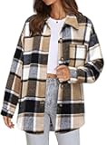 Women's Flannel Plaid Shacket 2025 Fall Outfits Long Sleeve Button Down Shirts Jacket Coats with Side Pockets