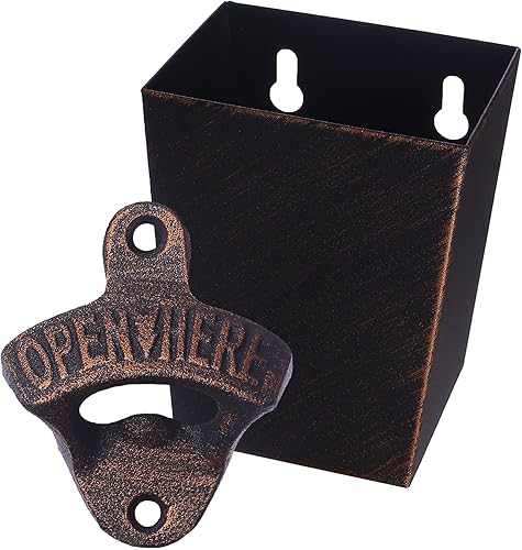 Abridor de botellas de cerveza de hierro fundido de cobre antiguo montado en la pared de soda botella superior con tapa colector estrecho para mesa