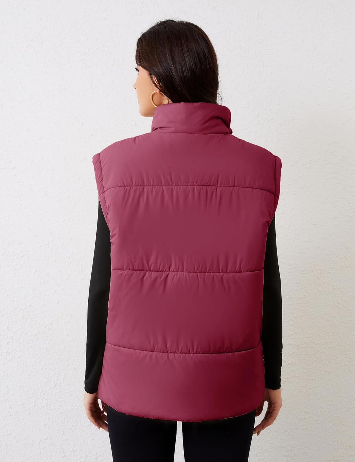 APAFES Women Winter Oversized Puffer Vest Quilted Lightweight Stand Collar Sleeveless Padded Puffy Jackets Coat with Pockets - Image 4