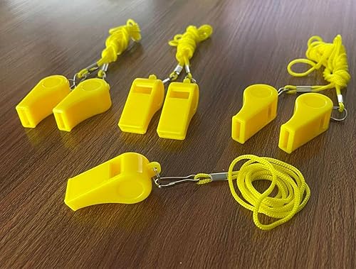 Miniatura 9 de DYBADYSA 20 piezas de silbatos fuertes de plástico con cordón para entrenadores árbitros baloncesto fútbol deportes entrenamiento evento salvavidas