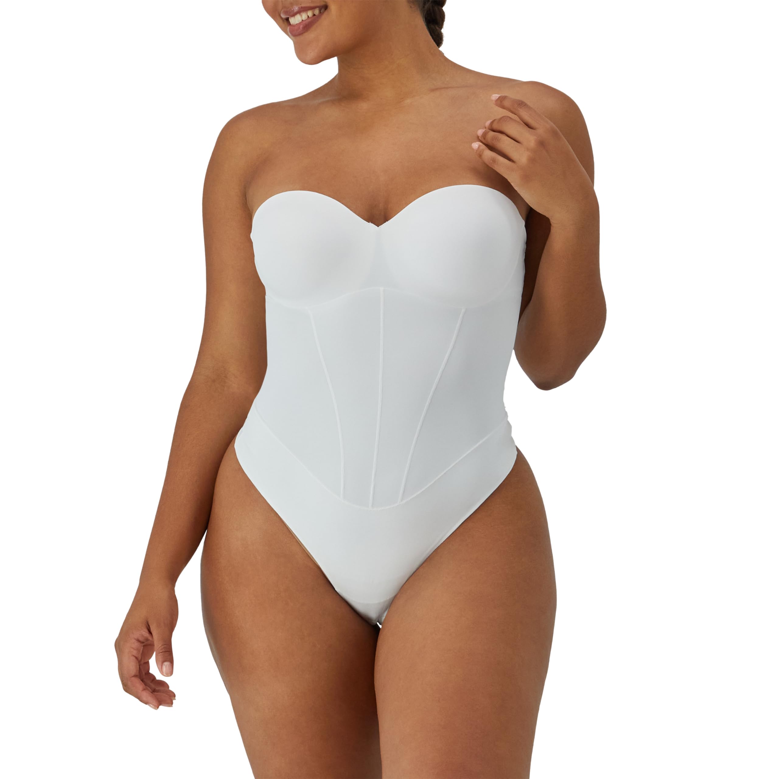 Maidenform Women's Tummy Shaping Thong Bodysuit, Multiway Thong Shaper, Firm Control