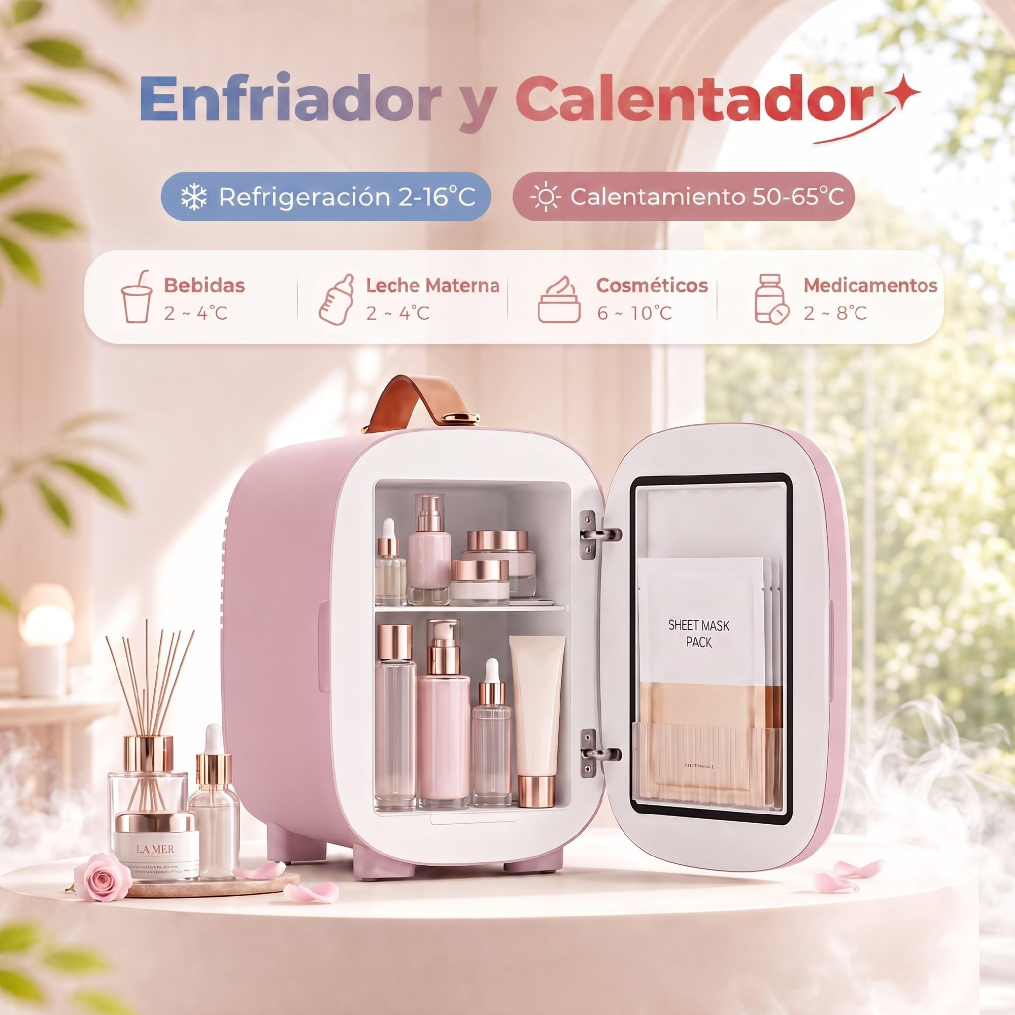 HOMCOM Mini frigo 4L Cool/Heat Portatile Rosa