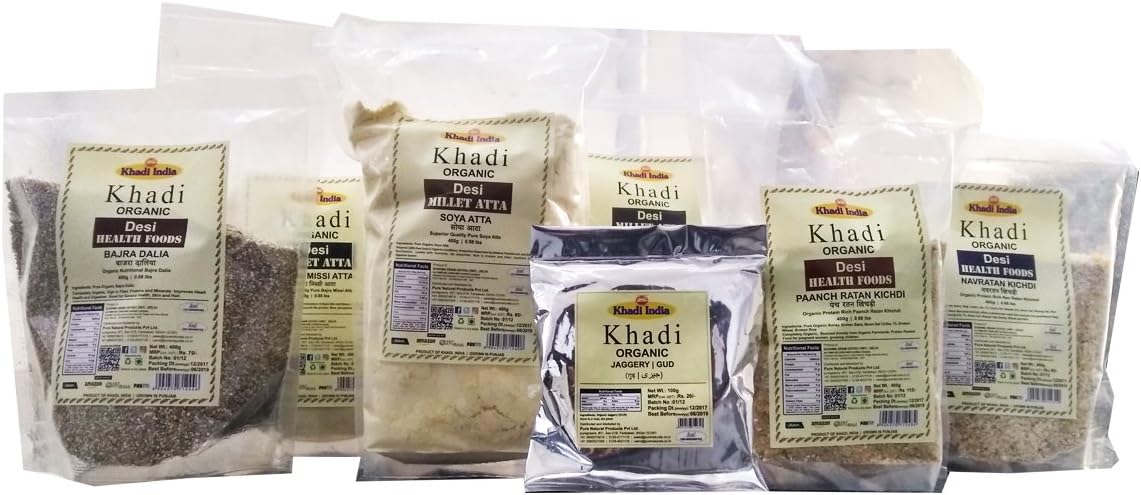 Khadi Organic Bajra Bhog Kit (2.7 Kg) - Winter Special Combo of Bajra Atta (400gm) + Bajra Dalia (400gm) + Bajra Missi Atta (400gm) + Panch Ratan Khichdi (400gm) + Nav Ratan Khichdi (400gm) + Soya Att