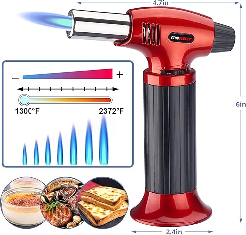 Miniatura 5 de FunOwlet - Encendedor de butano, 2 unidades, recargables, sopletes de cocina culinarios con bloqueo de seguridad y llama ajustable para postres,