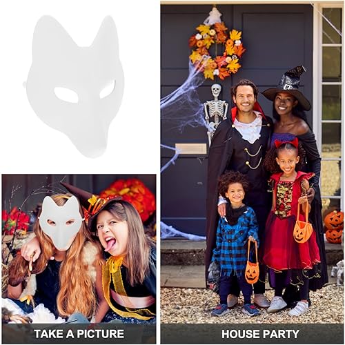Miniatura 6 de STOBOK Máscara de zorro, máscaras de máscaras de 11.4 x 7.1 in, máscaras en blanco pintables para Halloween, zorros blancos, sin pintar, para