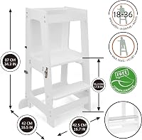 509 Prema 3in1 Tanulótorony Táblával - Gyerek Konyhai Segítő, Montessori Fellépő, Átalakítható Gyerekasztallá és Székké, Fehér, 50kg Teherbí 4