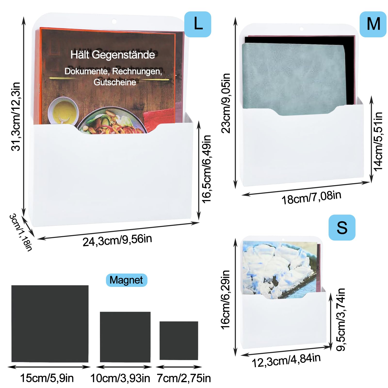 Porte Documents Magnétiques A4 3 pièces pour Tableau Blanc Réfrigérateur