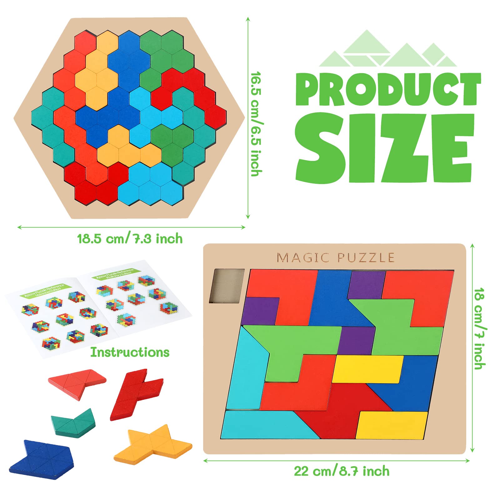 Amazon.com: Yunsailing 3 Pack Large Wooden Blocks Puzzles Hexagon