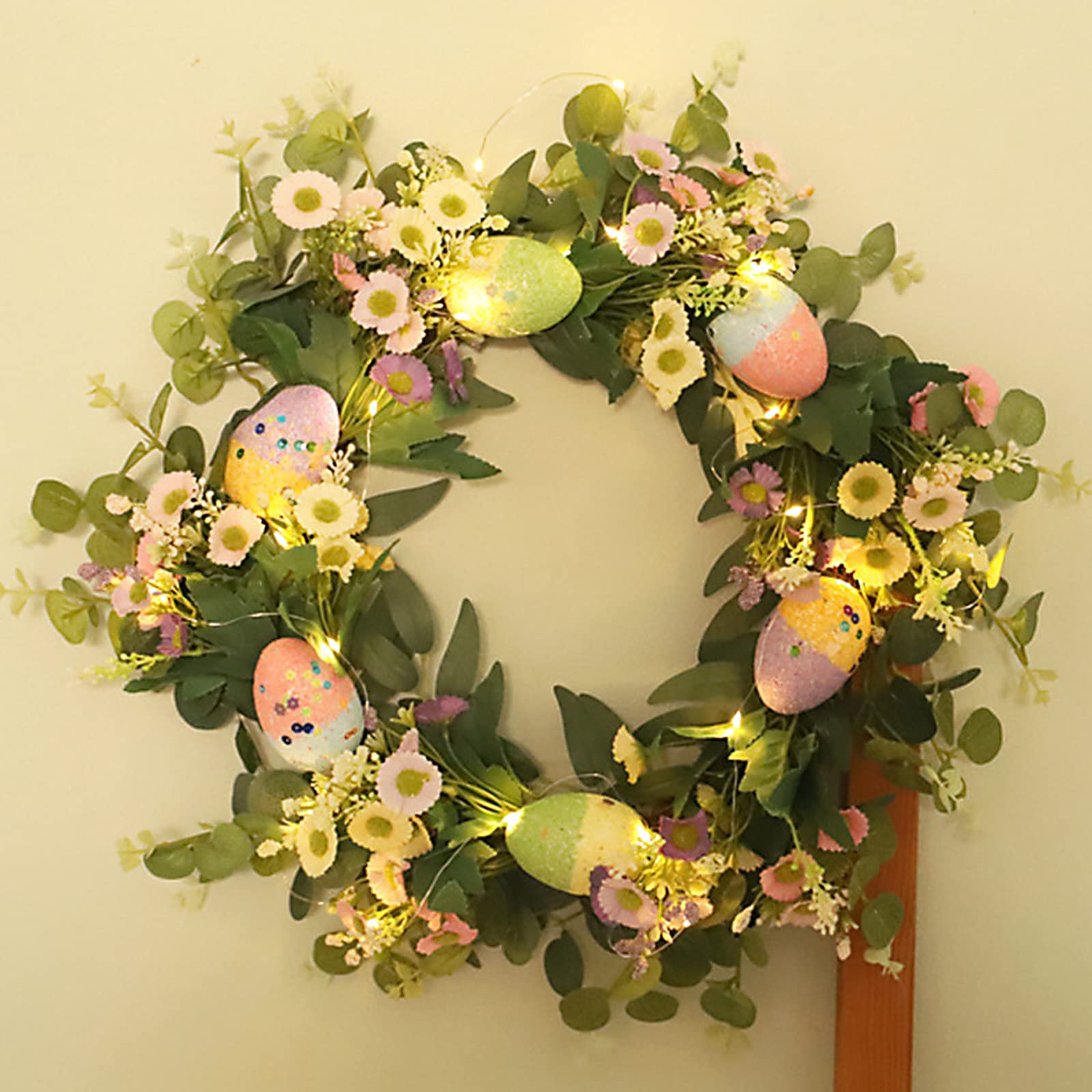 Ghirlanda in Legno con Uova Colorate e Fiori - Decorazione di Pasqua per Casa Ol