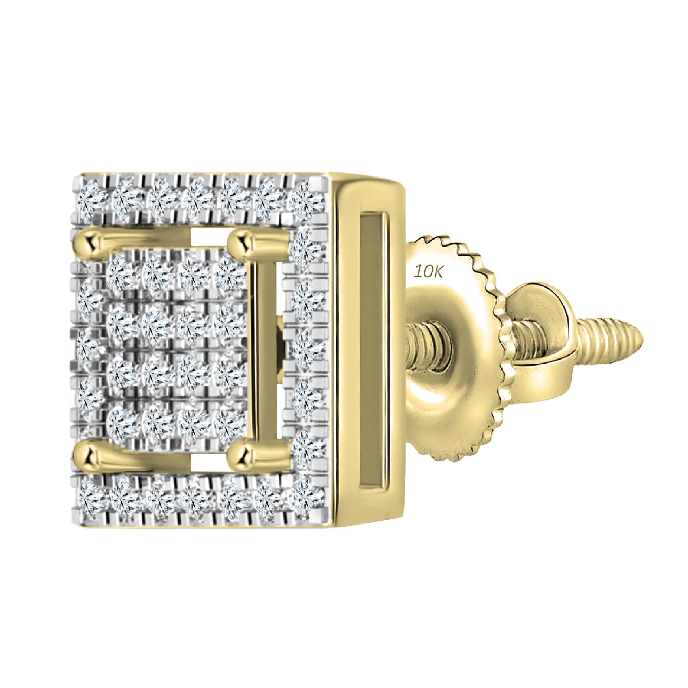 Dazzlingrock Collection 0.16 Carat (Ctw) Round White Diamond Square Shaped Stud Earring (1Pc Only) for Women in 10K Solid Yellow Gold in Screw Back