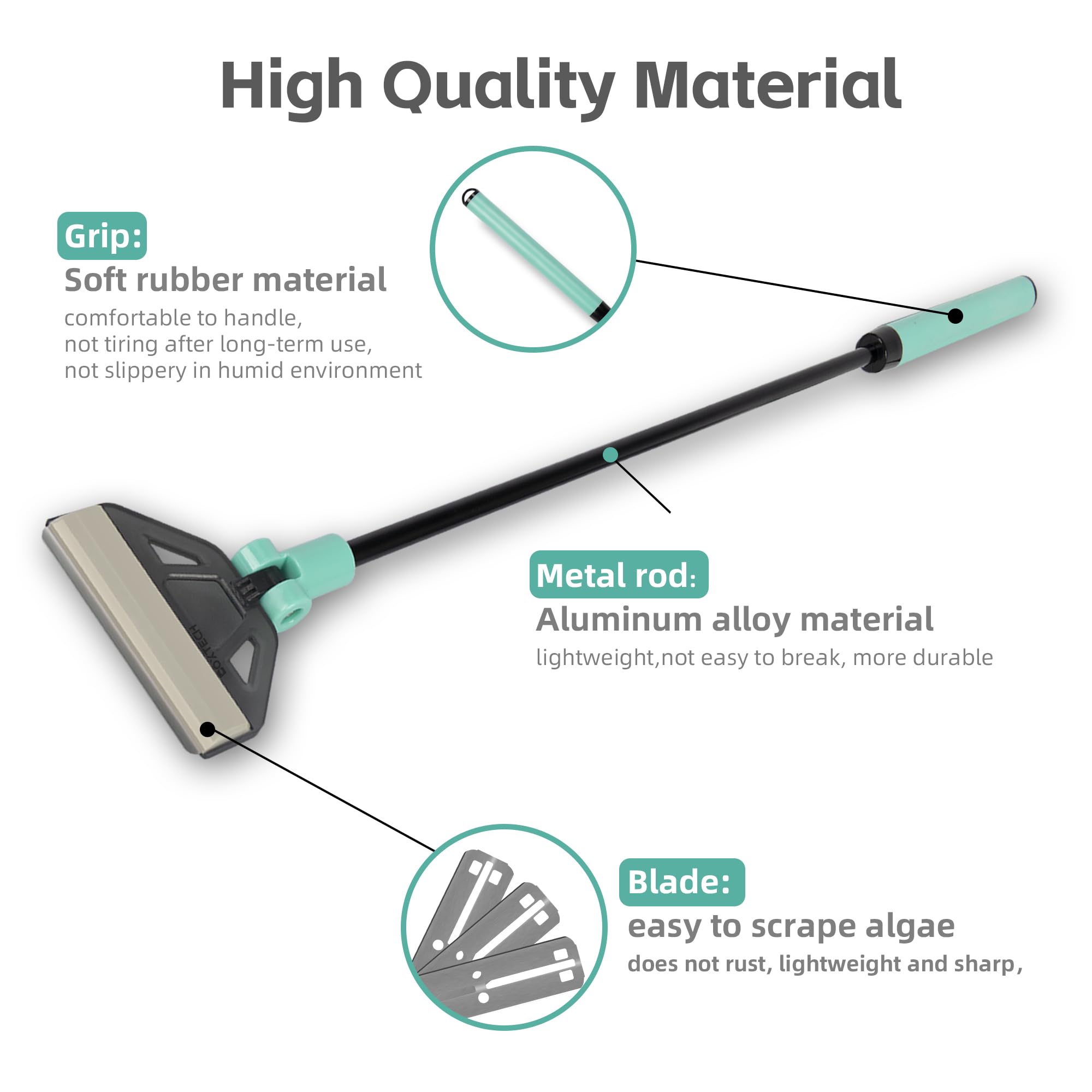 UPETTOOLS Rascador de algas para acuarios de cristal, rascador de algas ajustable 2 en 1 con 5 cuchillas de acero inoxidable y cepillo de limpieza, herramientas de limpieza de vidrio de acuario para