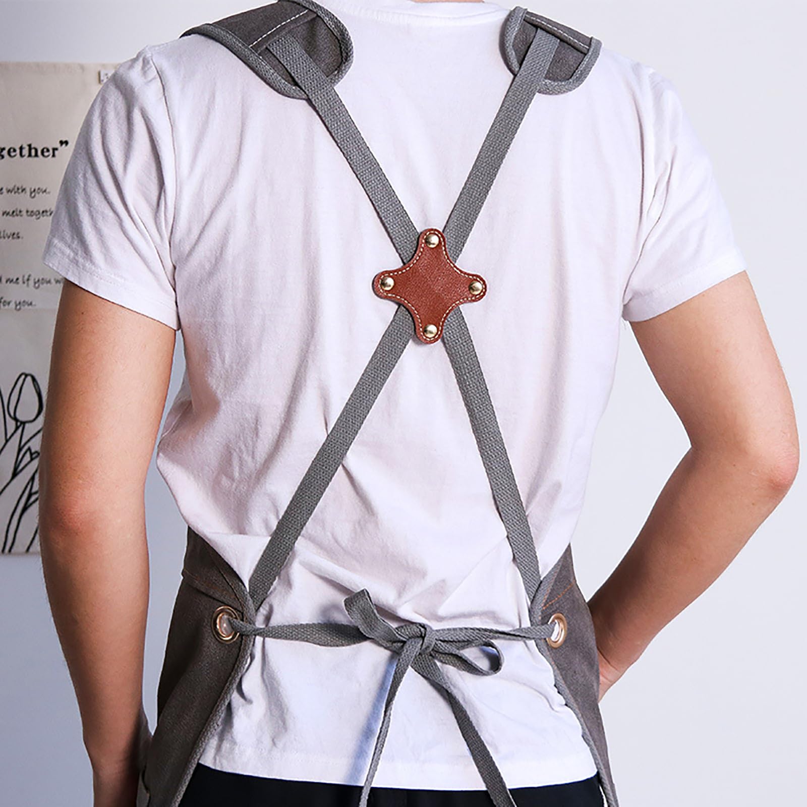 Delantales De Trabajo para Hombres Y Mujeres, Delantales Ajustables con Espalda Cruzada Y Bolsillos, De Lona De Algodón Duradera,One Size,A