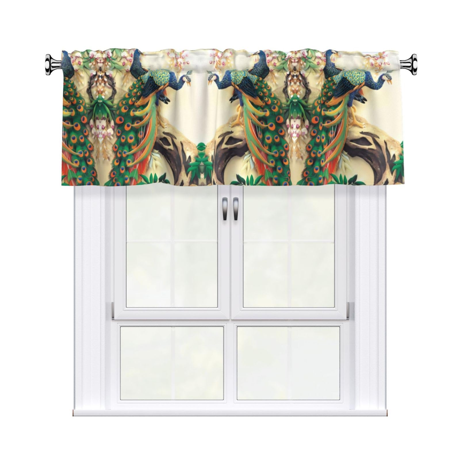 WHJSSF Oriental Peacock on Flower Tree Prints Housewarming Gift – Peach Skin Window Valance 54x18 for a Cozy Kitchen Refresh